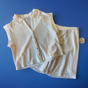 NWT Women’s Chenault 2 Piece White Crochet Top And Shorts Sz L